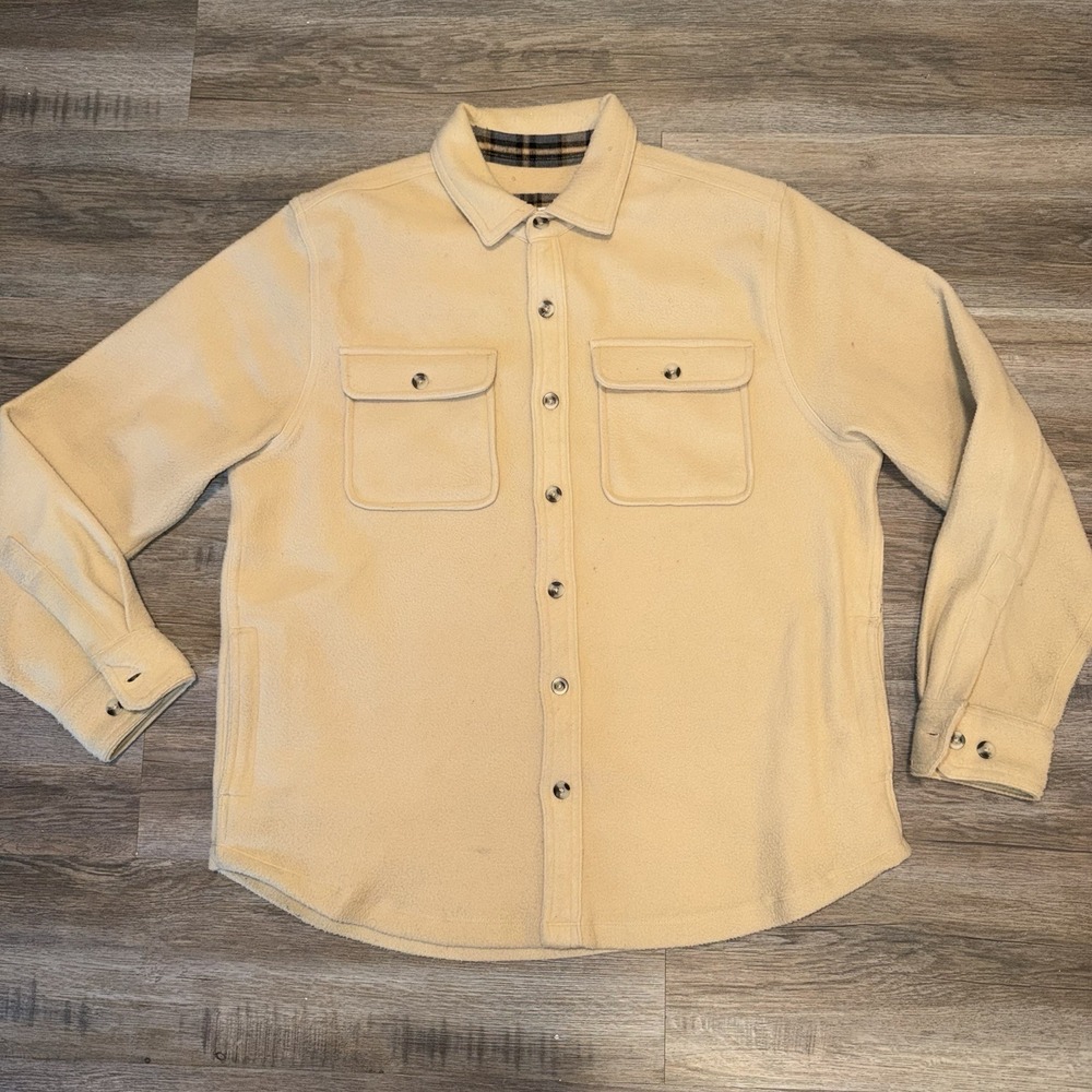Tallwoods Men's L Beige Solid Long Sleeve Casual Button-Up Shirt